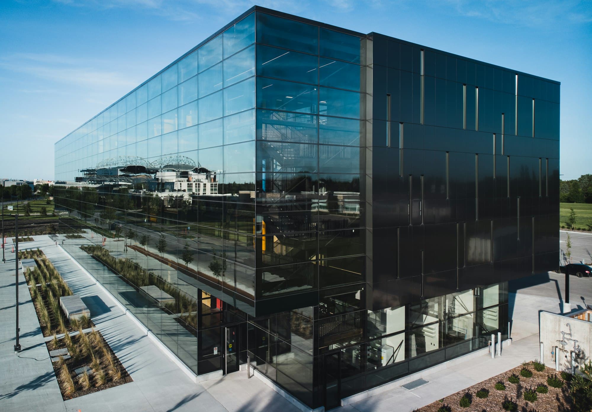 Modern commercial facility with architectural window film