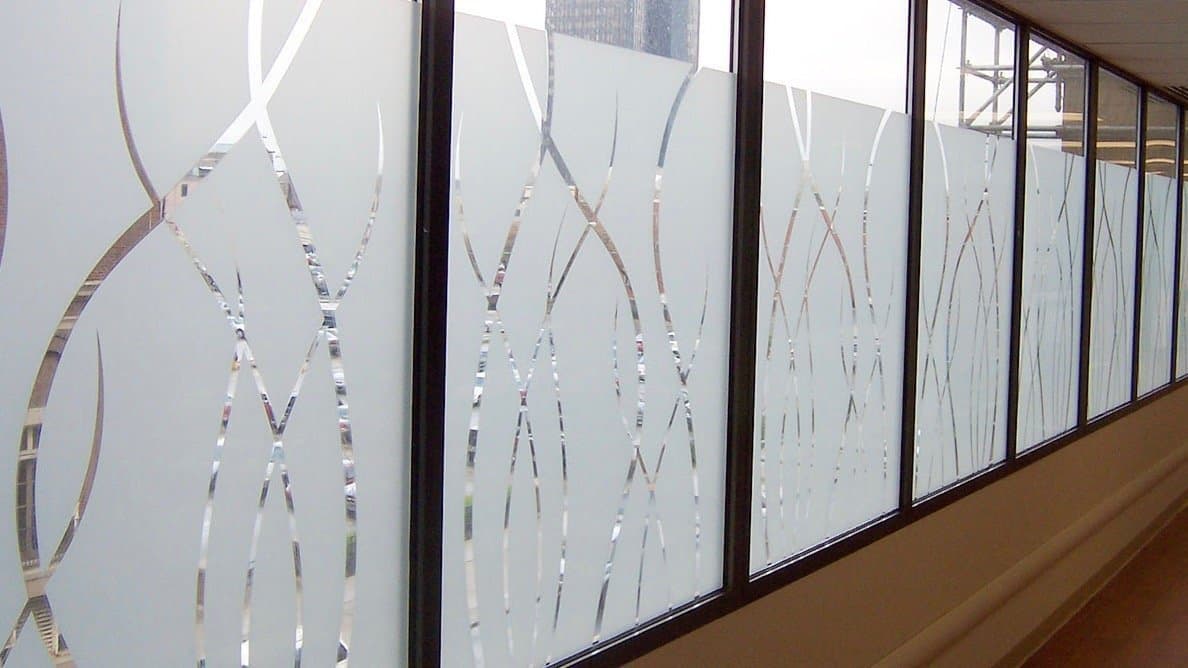 Custom frosted architectural decorative window film on conference room glass